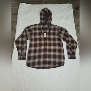 Redhead Size M Plaid Hooded Shirt in Brown and Black. New